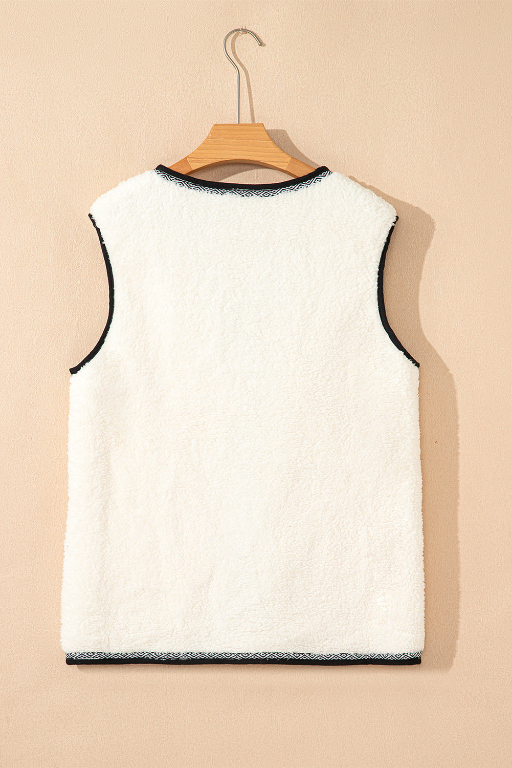 White Sherpa Contrast Trim Patch Pocket Cartridge Toggle Button Vest