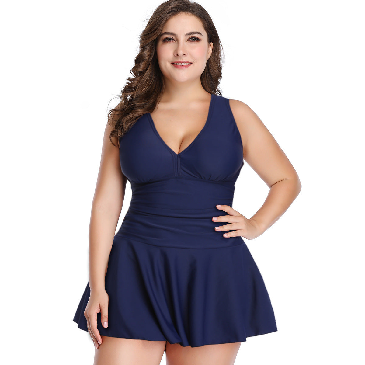 Plus Size Swimsuit European And American Belly Cover Solid Color