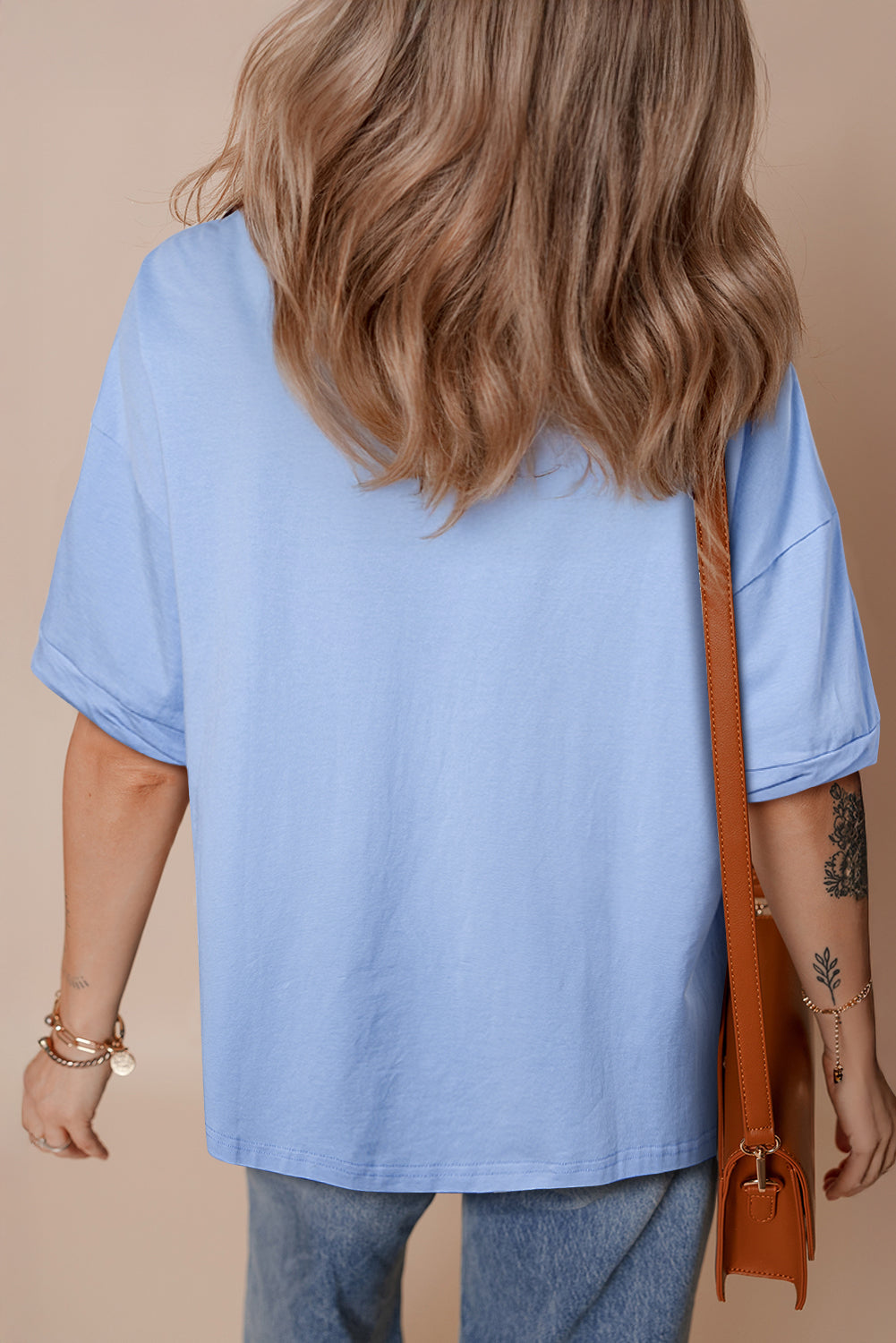 Myosotis Loose Half Sleeve Hi Low Hem T Shirt