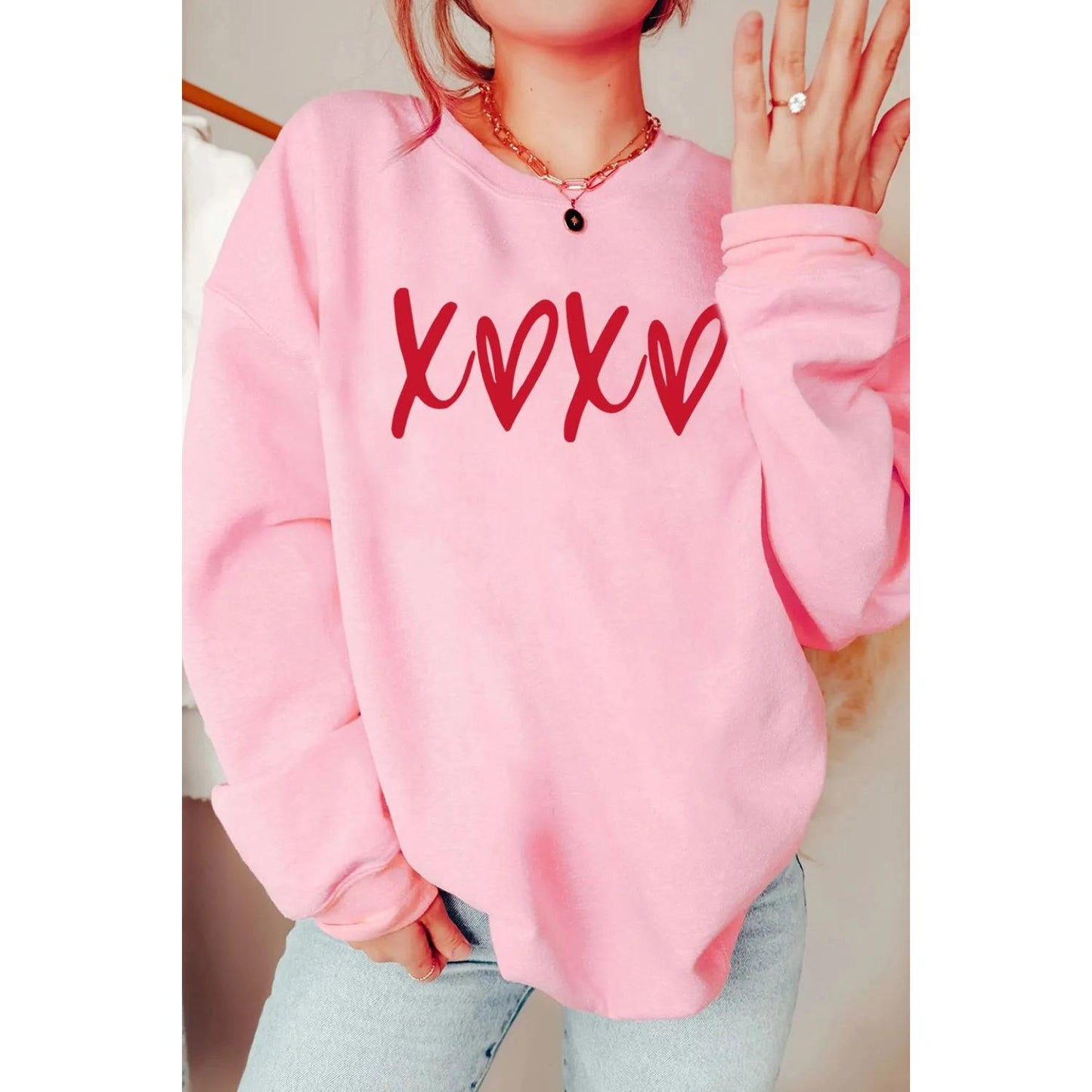 Valentine’s Day XOXO Round Neck Drop Shoulder Sweatshirt