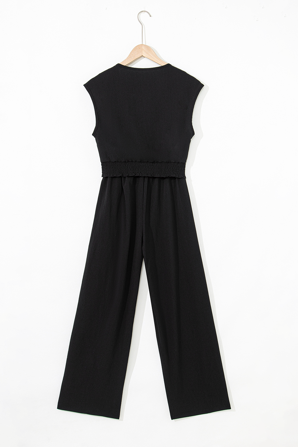 Black V Neck Knot Waist Sleeveless Top and Wide Leg Pants Set