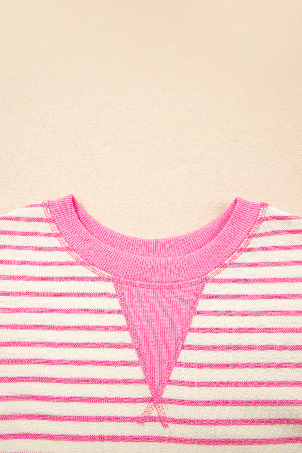 Sachet Pink Contrast Detail Striped Ruffle Short Sleeve Top
