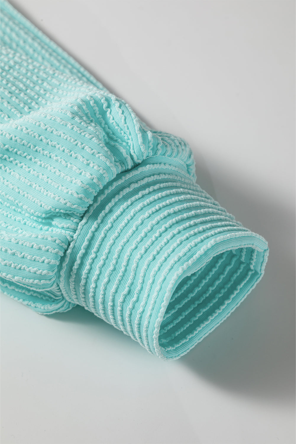 Rose Red Corded Texture Plaid Patchwork Split Neck Long Sleeve Top