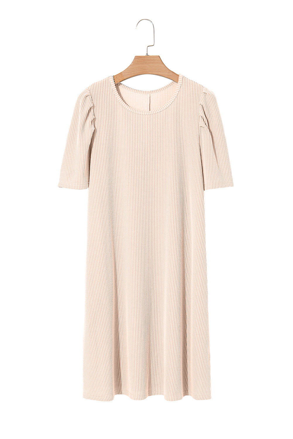 Bright Pink Corded Crew Neck Puff Sleeve Mini Dress