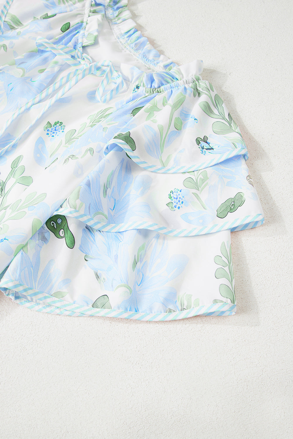 Sky Blue Floral Contrast Edge Layered Short Sleeve Mini Dress