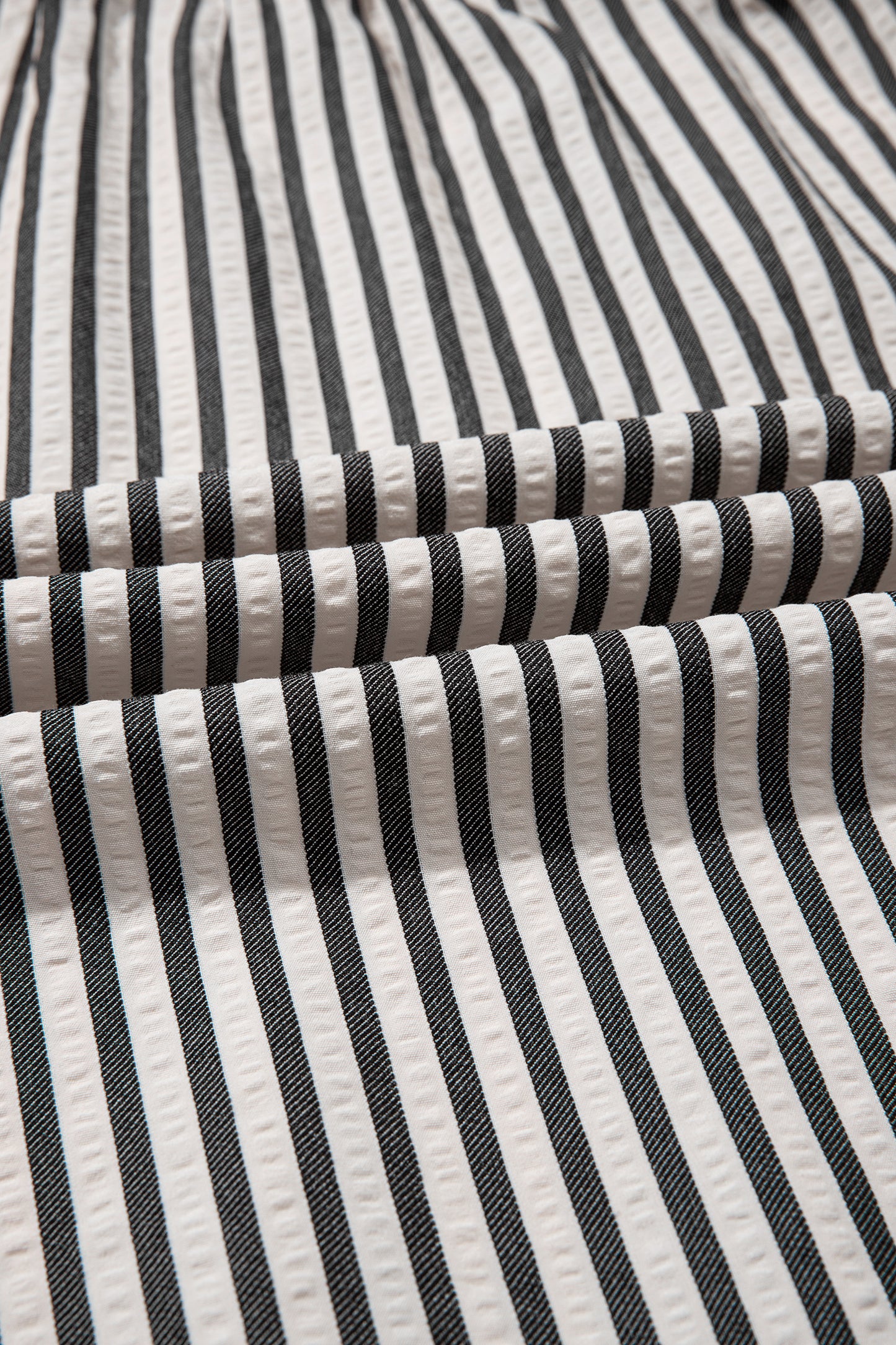 Black Stripe Scallop Trim Shirt Collar Half Button 3/4 Sleeve Long Dress