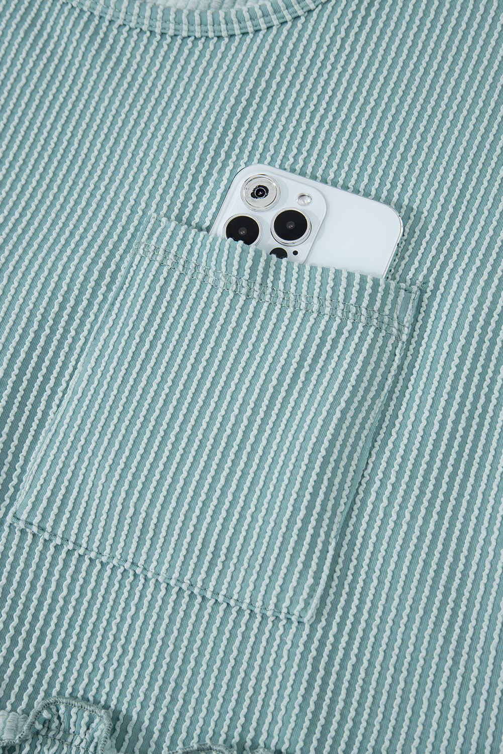 Canton Corded Knit Textured Patched Pocket Frilled Swing Mini Dress with Pockets