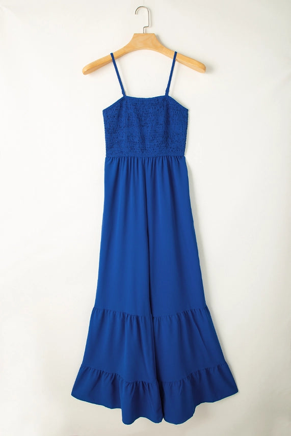 Royal Blue Smocked Wide-Leg Jumpsuit