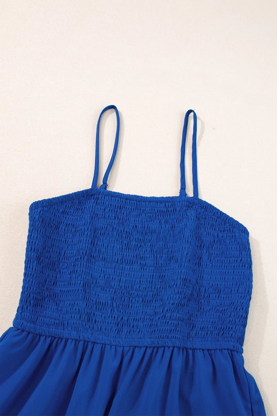 Royal Blue Smocked Wide-Leg Jumpsuit