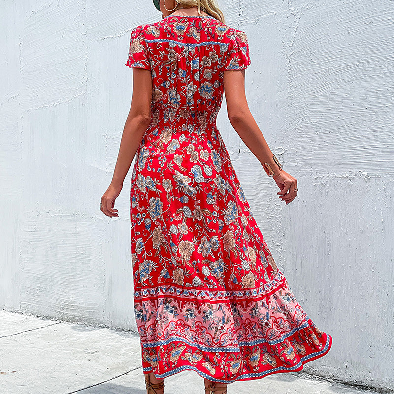 Bohemian Beach Dress Summer Rayon Viscose Ladies Fashion Flower Printed Vestidos Clothing Women Vintage Boho Floral Casual Dress
