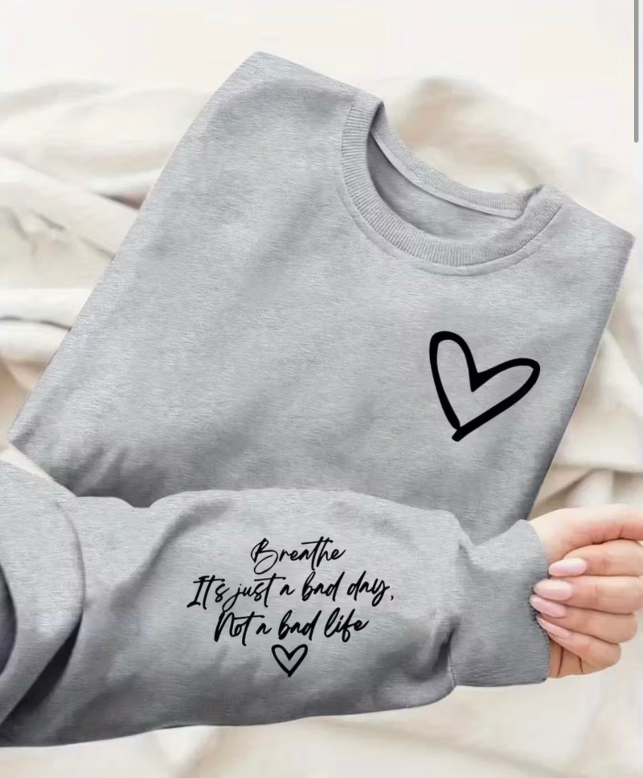 Heart & Breathe "It’s Just a Bad Day, Not a Bad Life" Oversized Crewneck Sweatshirt – Women’s Long Sleeve Pullover