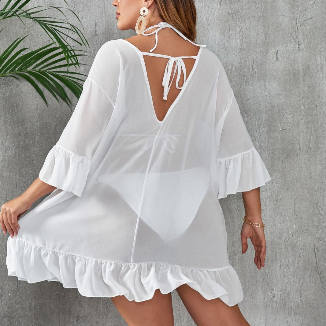Plus Size See-through Sexy Sun Protection Bikini One-piece Beach Dress