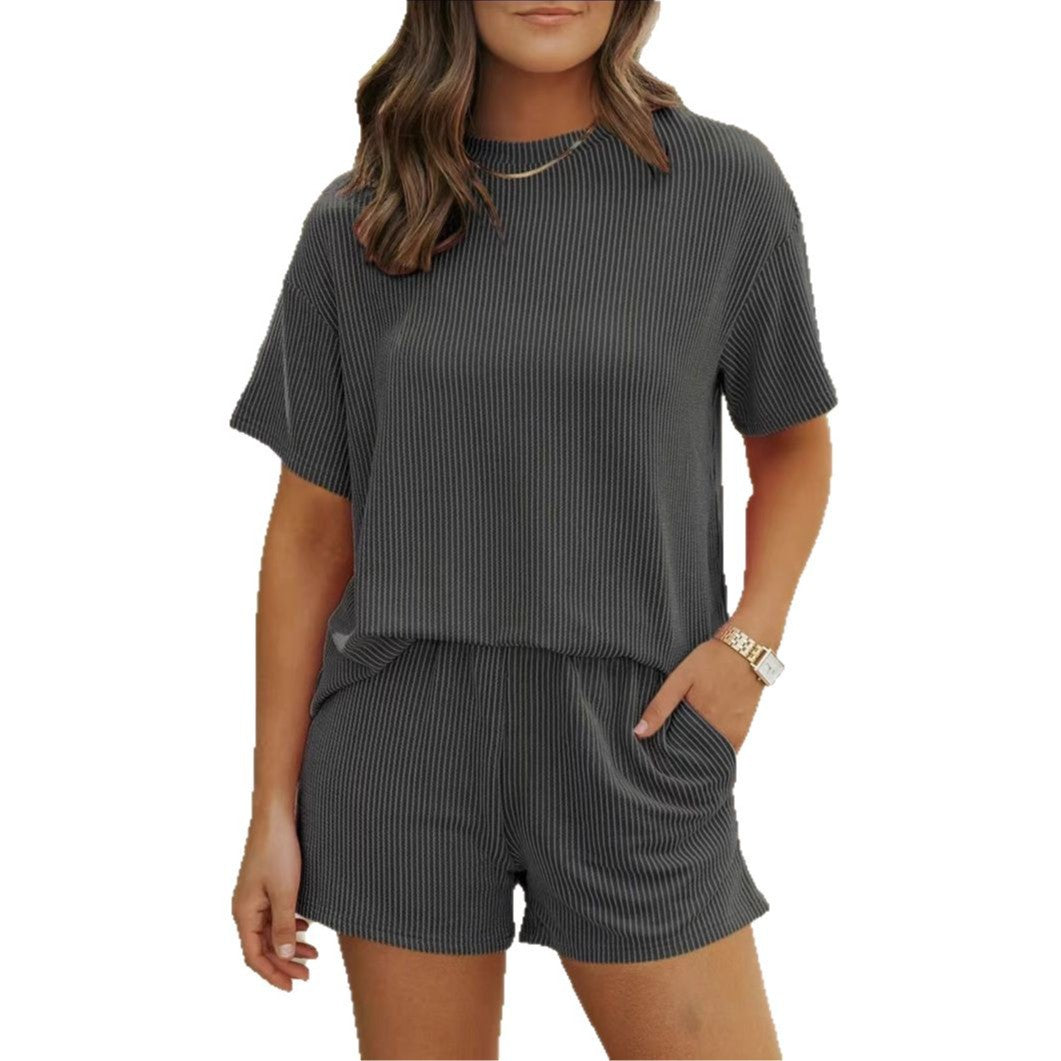Thread Short Sleeve Round Neck Top Pocket