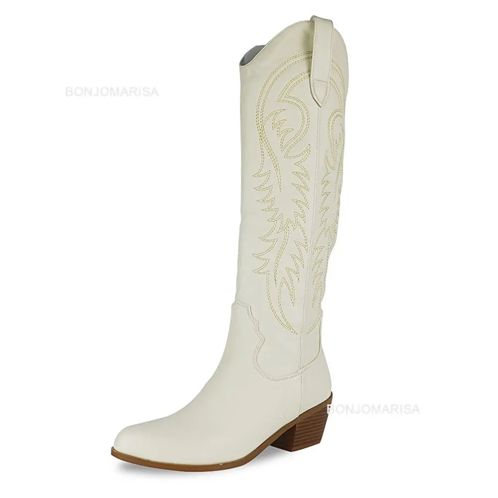 Plus Size 45 Women's Embroidered Western Knee-High Boots Cowboy Cowgirl Boots