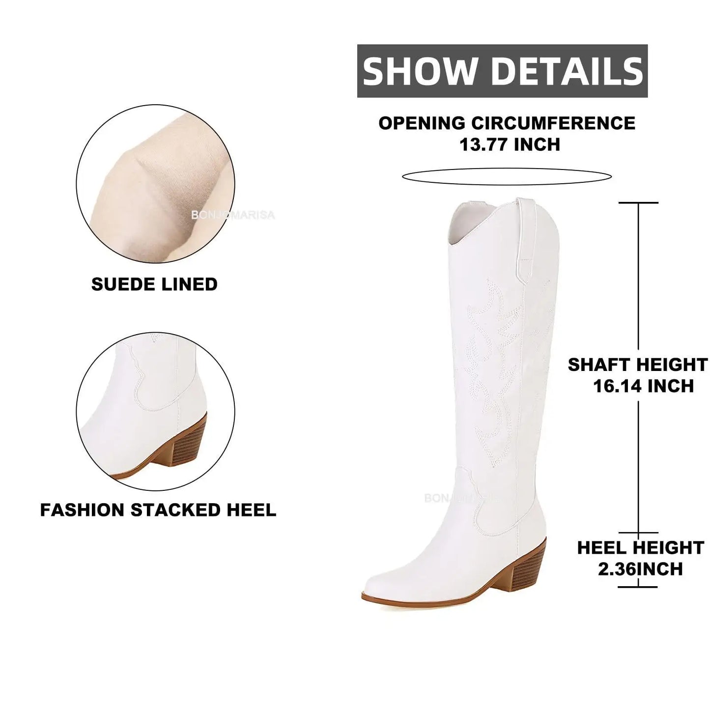 Plus Size 45 Women's Embroidered Western Knee-High Boots Cowboy Cowgirl Boots