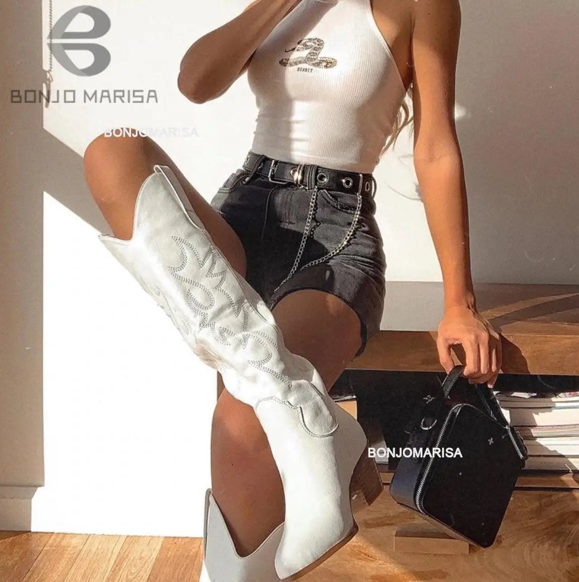 Plus Size 45 Women's Embroidered Western Knee-High Boots Cowboy Cowgirl Boots