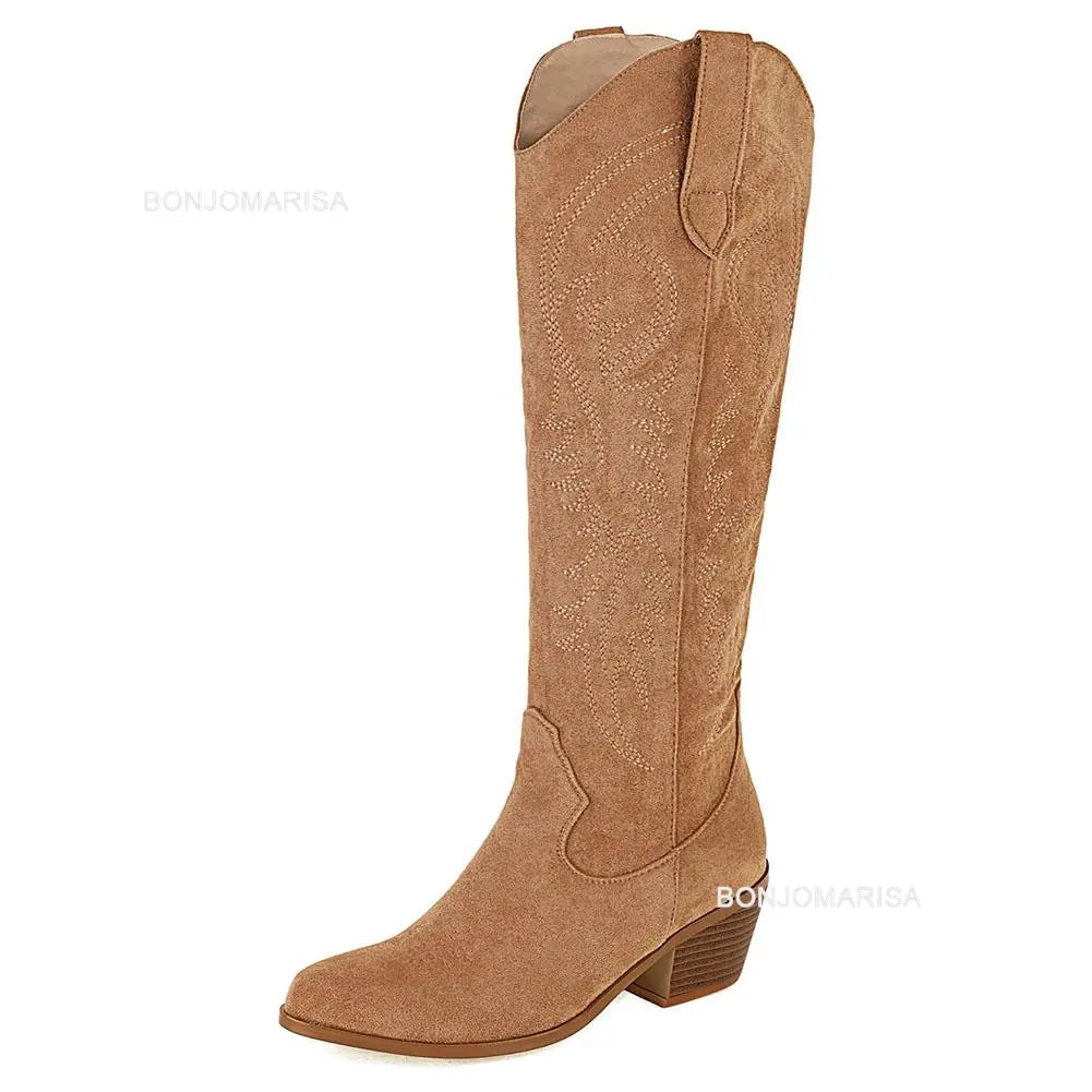 Plus Size 45 Women's Embroidered Western Knee-High Boots Cowboy Cowgirl Boots