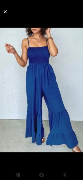 Royal Blue Smocked Wide-Leg Jumpsuit