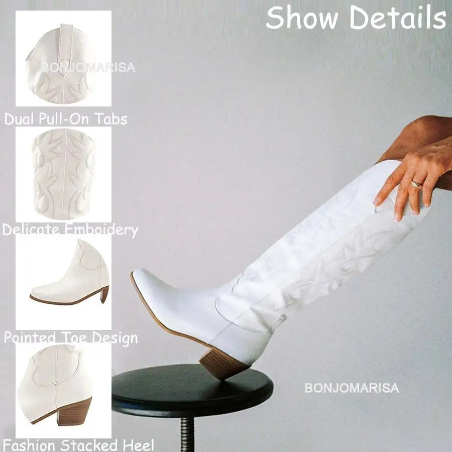 Plus Size 45 Women's Embroidered Western Knee-High Boots Cowboy Cowgirl Boots