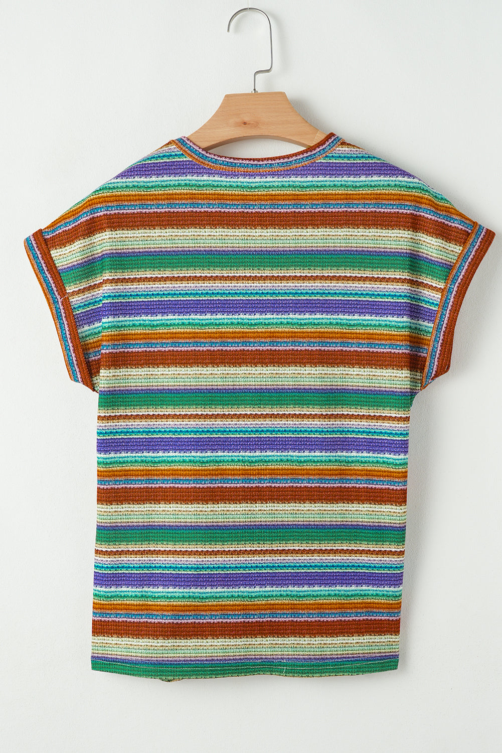 Multicolour Striped Pattern Twist Hem Short Sleeve Top
