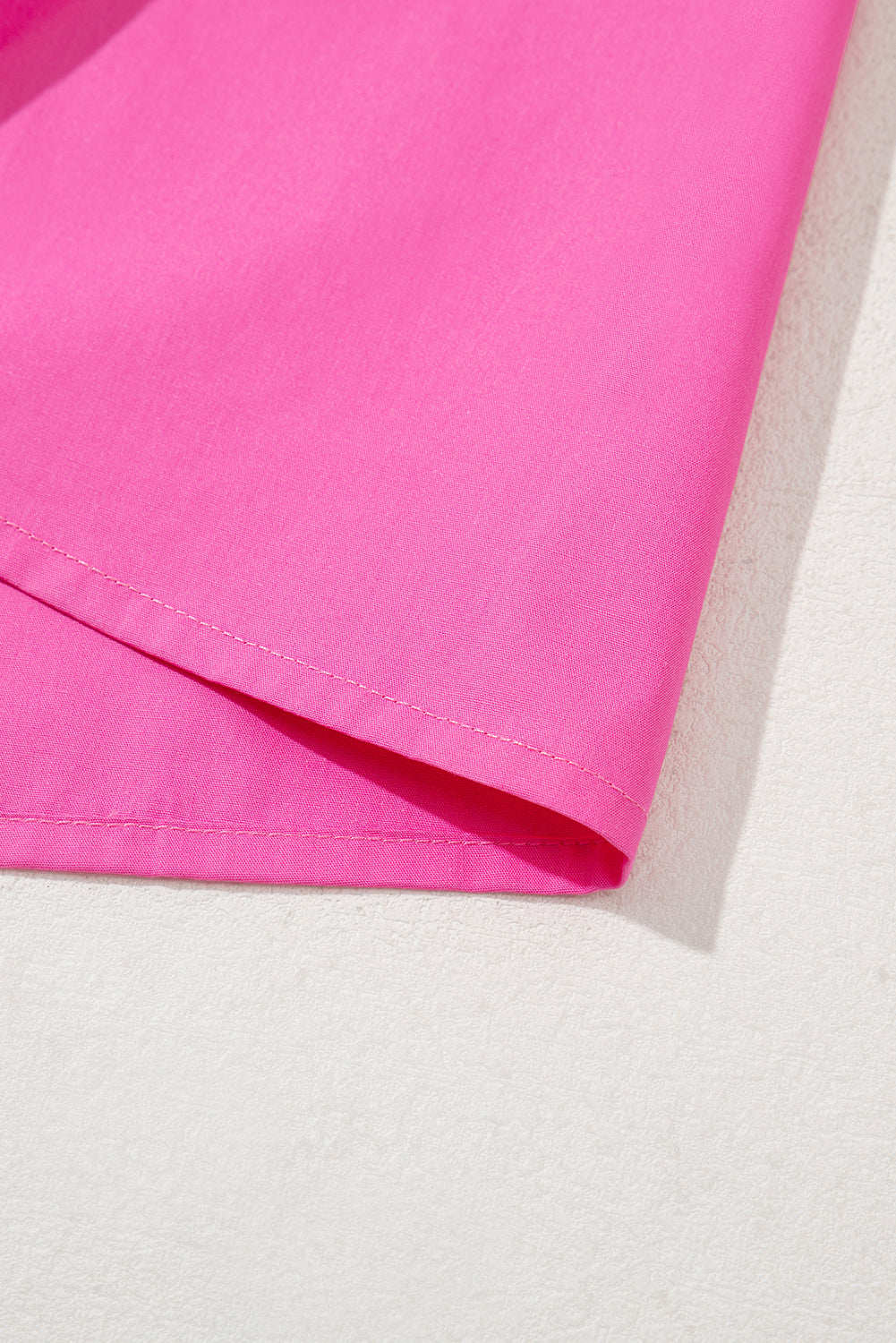 Bright Pink Contrast Scallop Trim Layered Short Sleeve V Neck Blouse