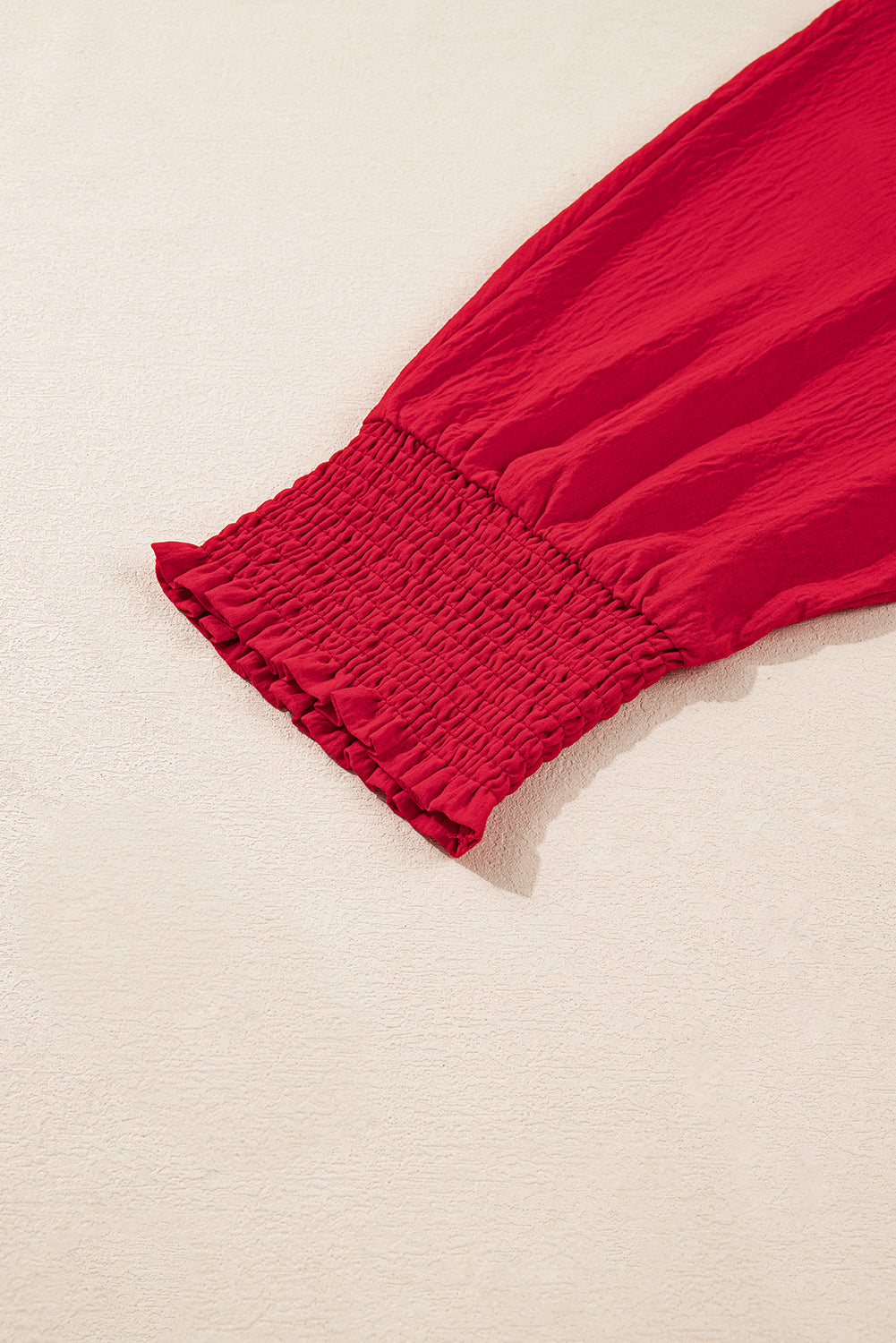 Fiery Red Plus Size Smocked Cuff Dolman Oversized Tunic Blouse