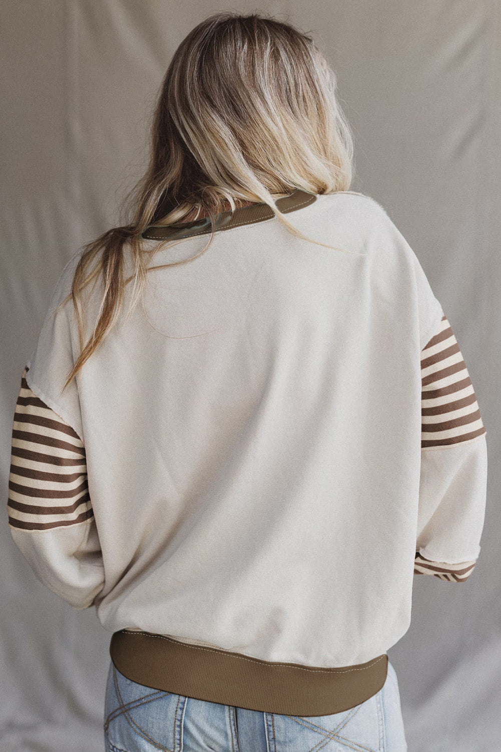 Delicacy Colorblock Patchwork Striped Sleeve Sweatshirt