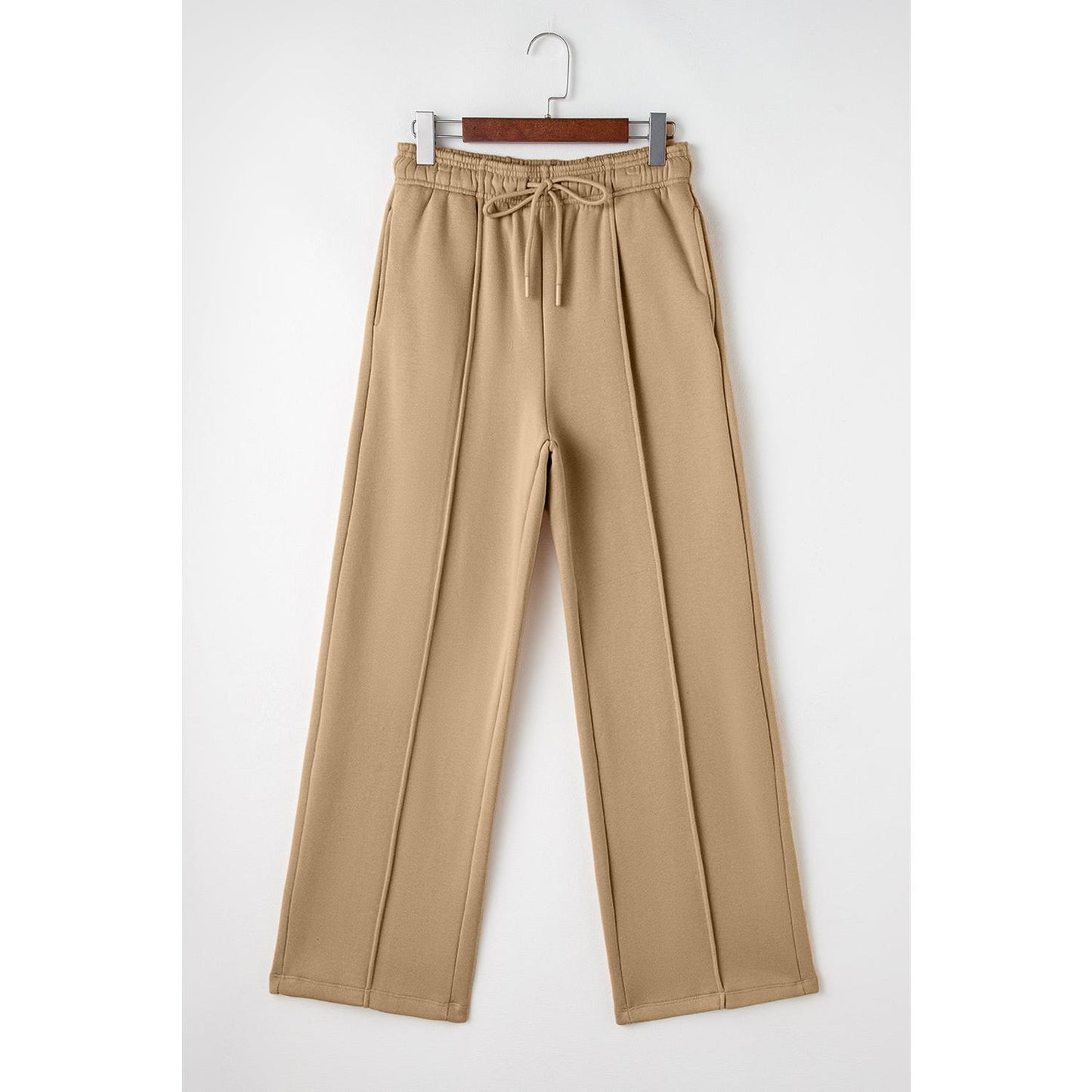 Smoke Gray Exposed Seam Drawstring High Waist Wide Leg Pants Womenswear Bottom