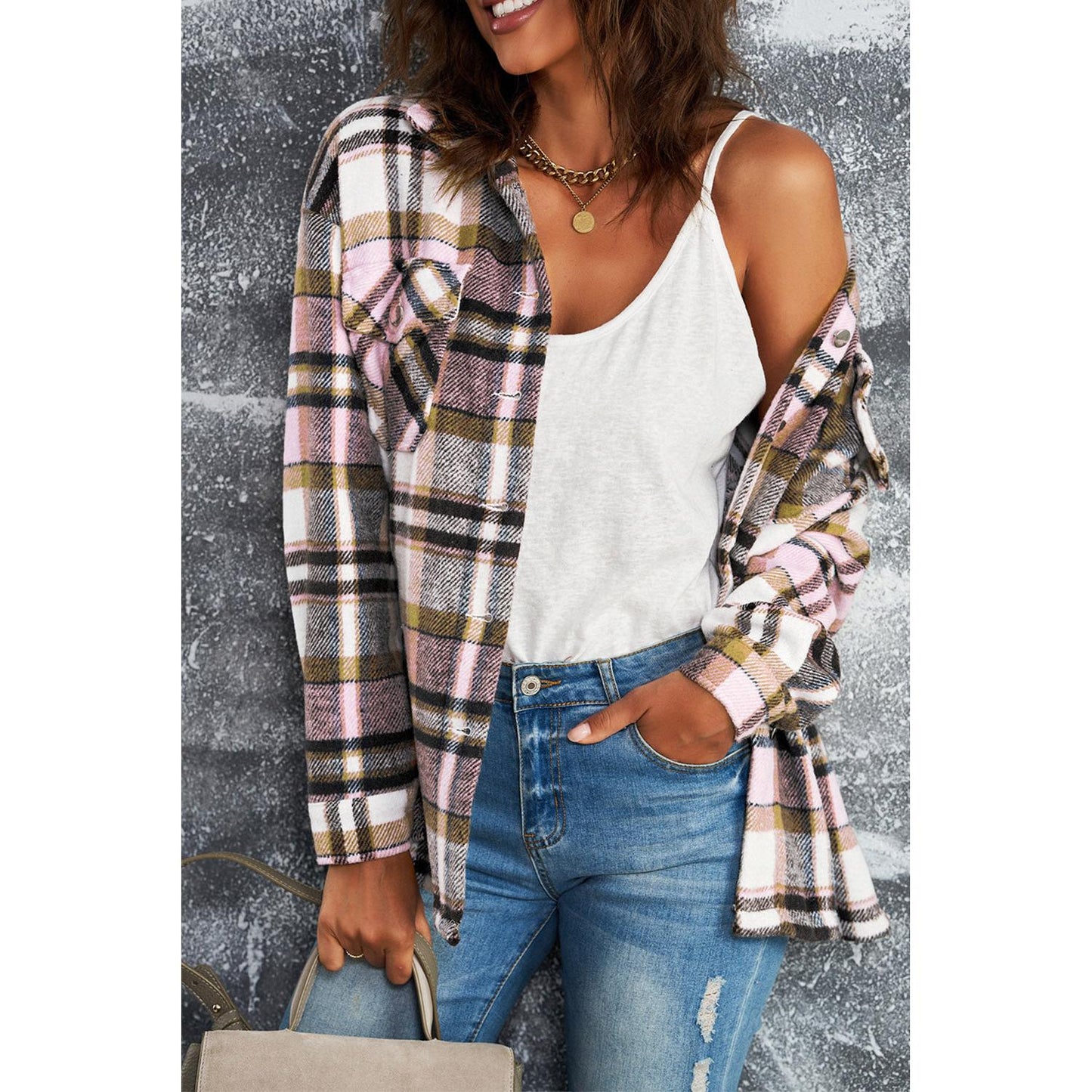 Brown Plaid Button Up Long Sleeve Flannel Shacket