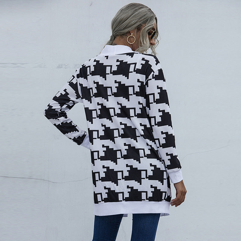 Ladies Tie Dye Leopard Print Knit Cardigan Jacket