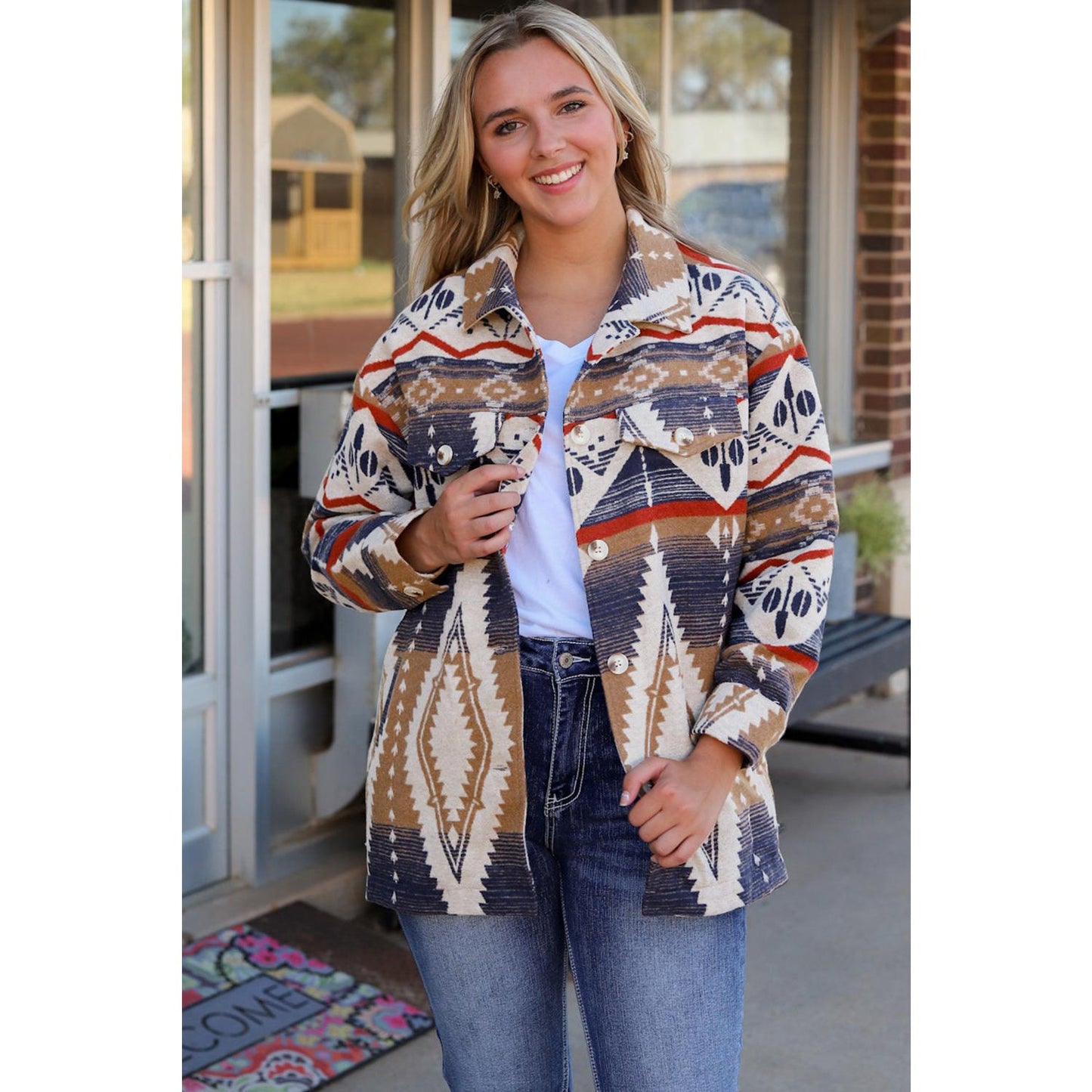 Printed Button Down Collared Jacket