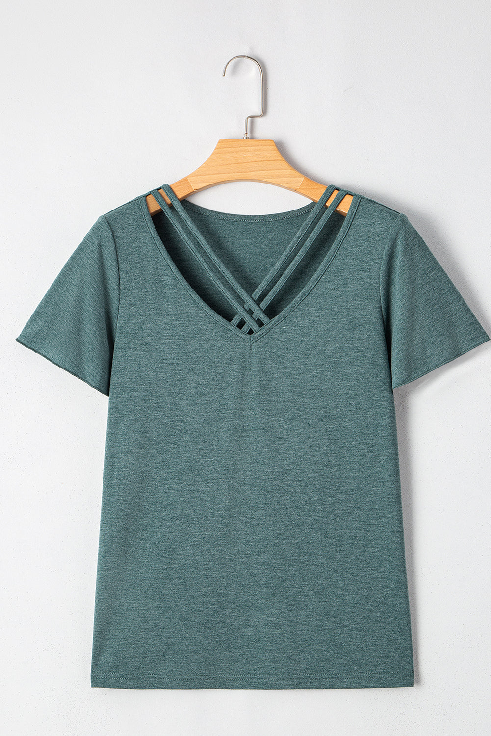 Mist Green Crisscross V Neck Butterfly Sleeve T Shirt