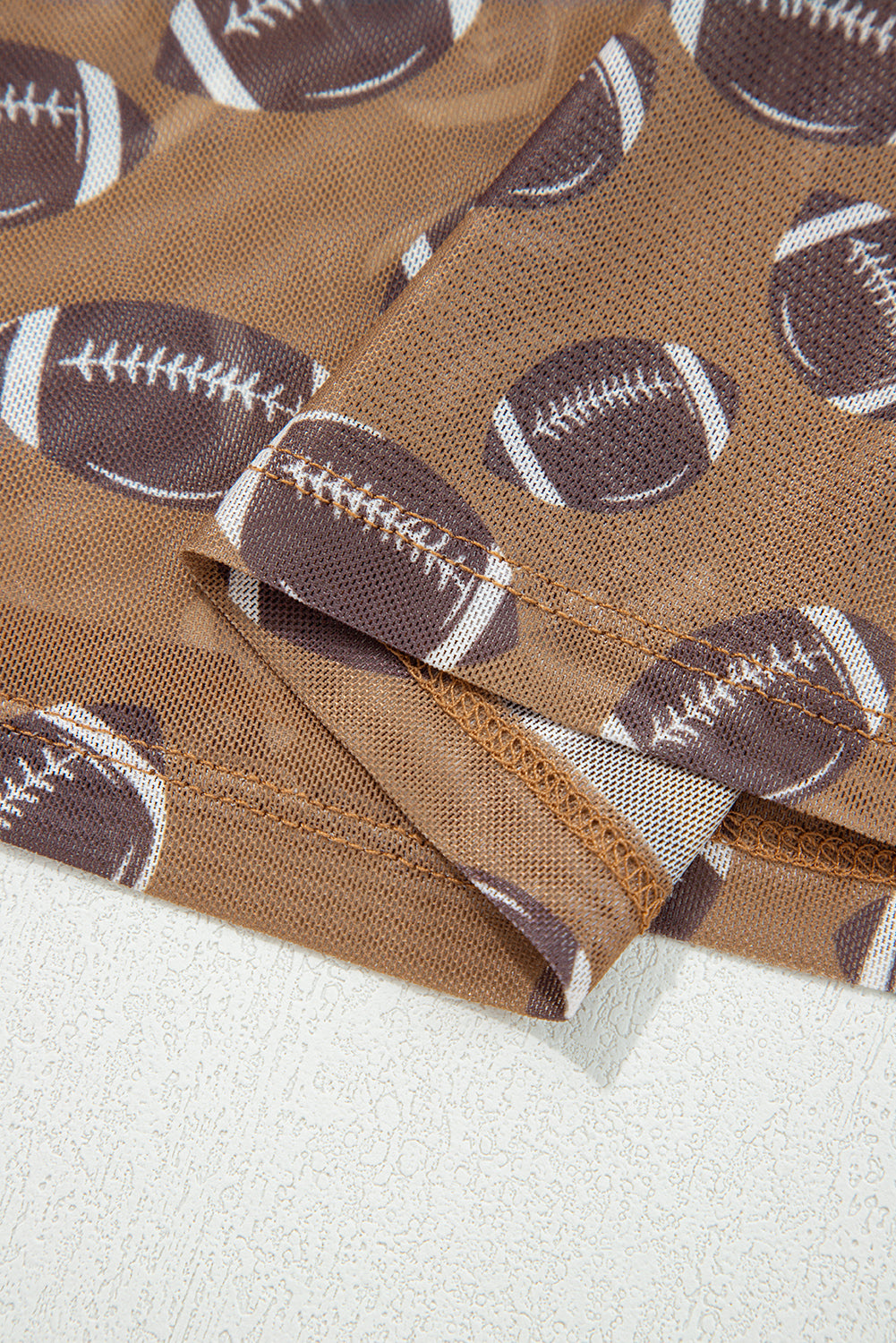 Brown Game Day Rugby Mesh Sheer Long Sleeve Top