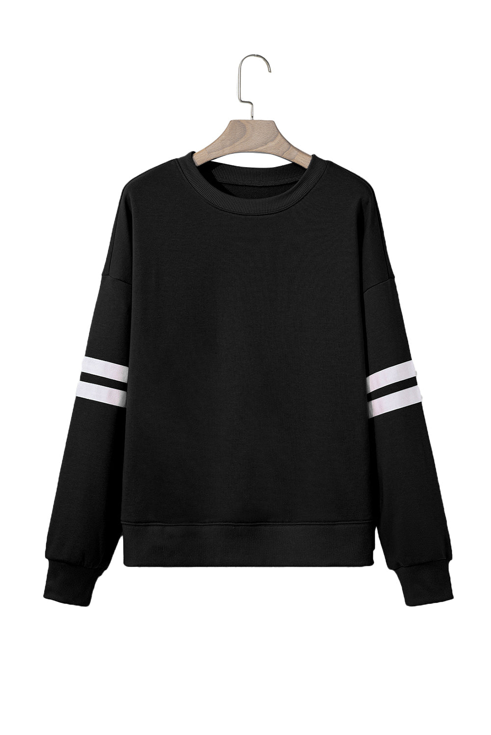 Fiery Red Preppy Striped Sleeve Loose Sweatshirt