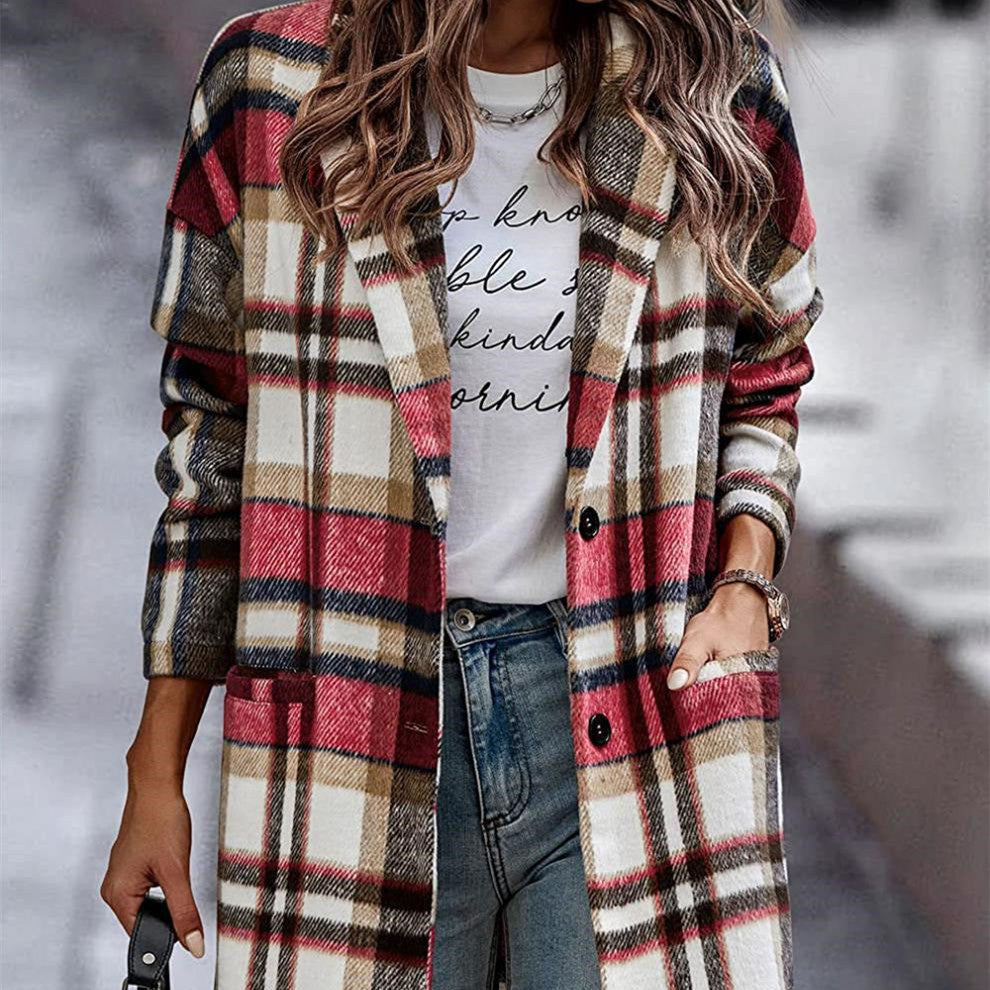 Women's Plaid Lapel Suit Casual Jacket
