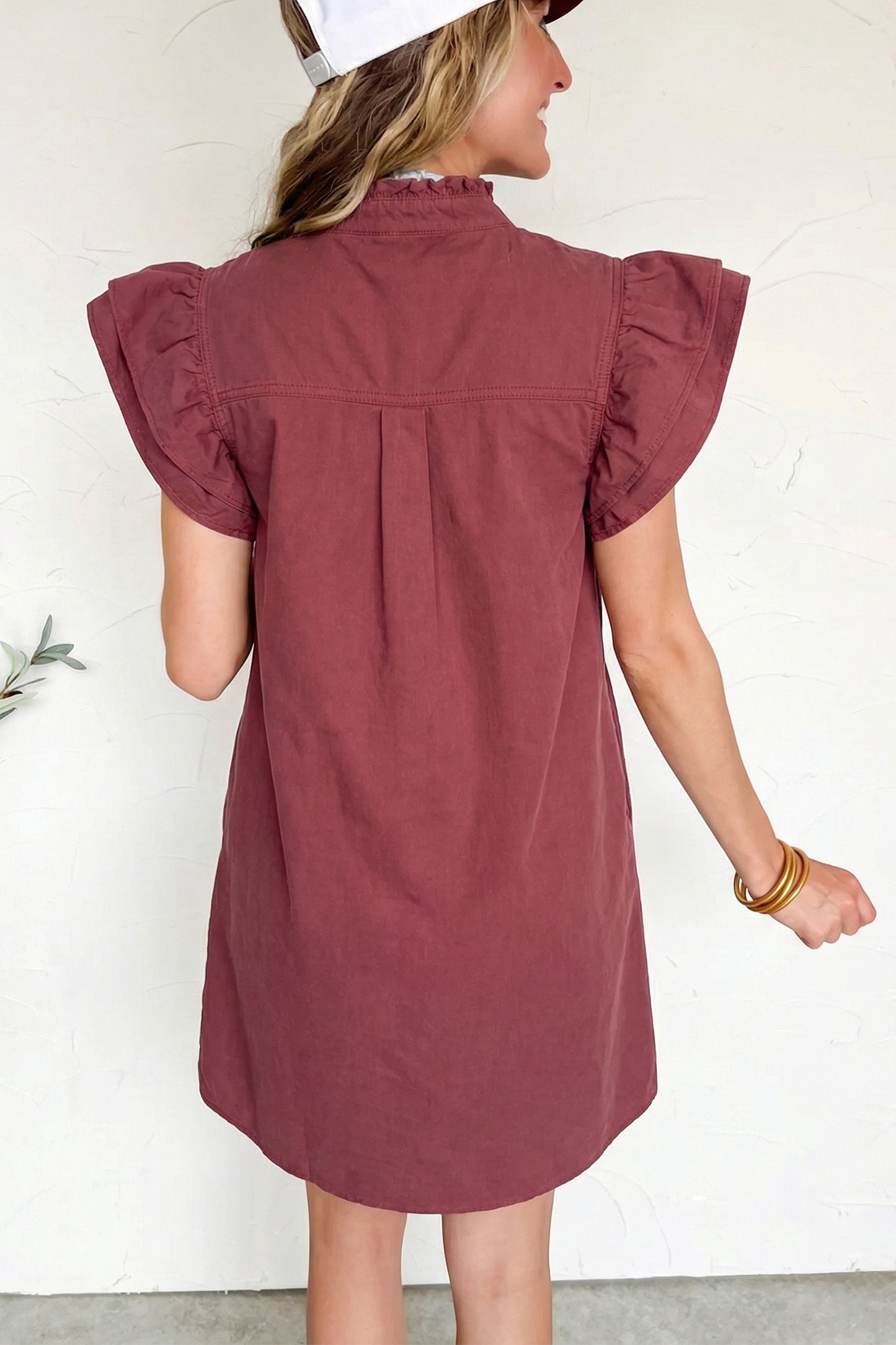 Myosotis Frilled Detail Button Down Ruffle Short Sleeve Denim Mini Dress