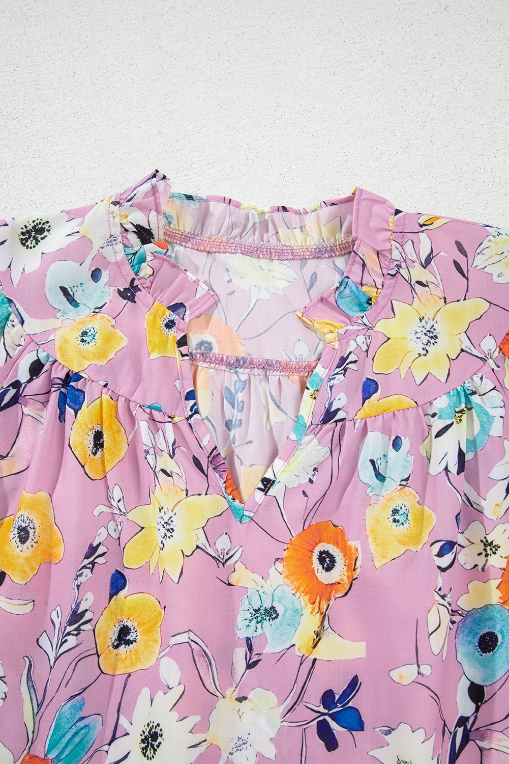 Pink Flutter Sleeve V Neck Floral Top