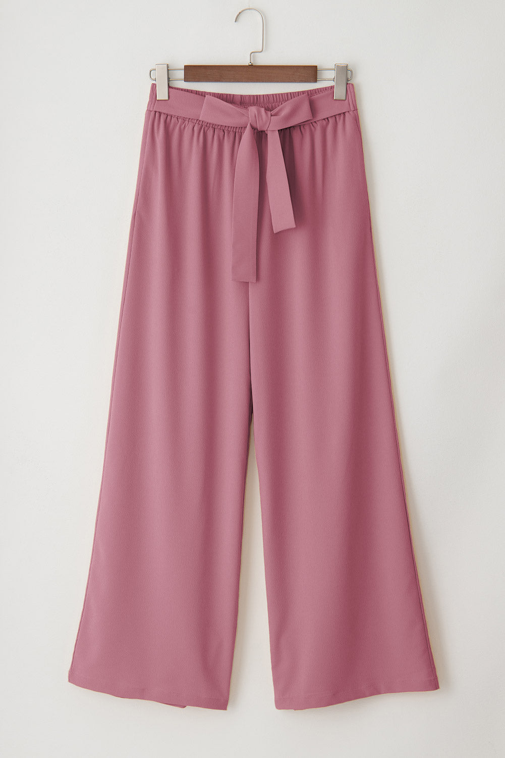 Rose Tan High Waisted Tie Front Side Pocket Wide Leg Flowy Casual Pants