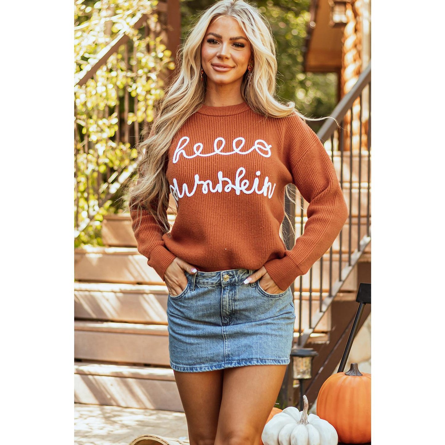 Flamingo Hello Pumpkin Graphic Sweater Knitwear Womenswear