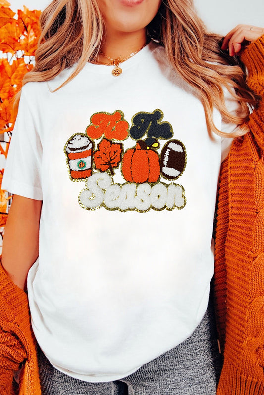 White Iis The Season Pumpkin Spice Graphic Crewneck T Shirt