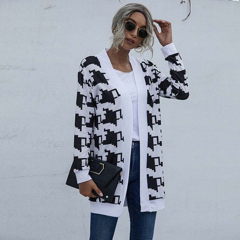 Ladies Tie Dye Leopard Print Knit Cardigan Jacket