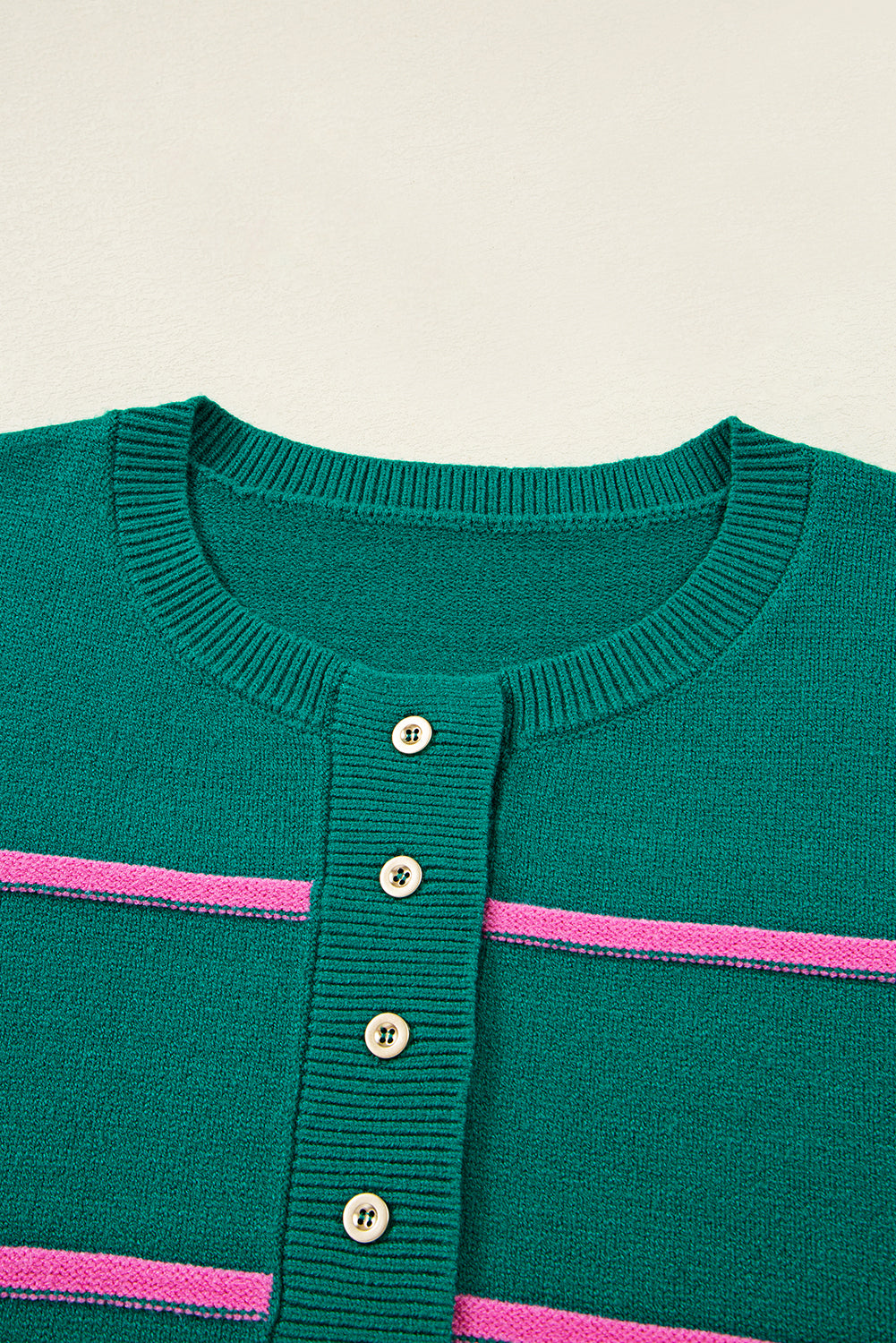 Green Stripe Half Buttons Drop Shoulder Oversized Sweater
