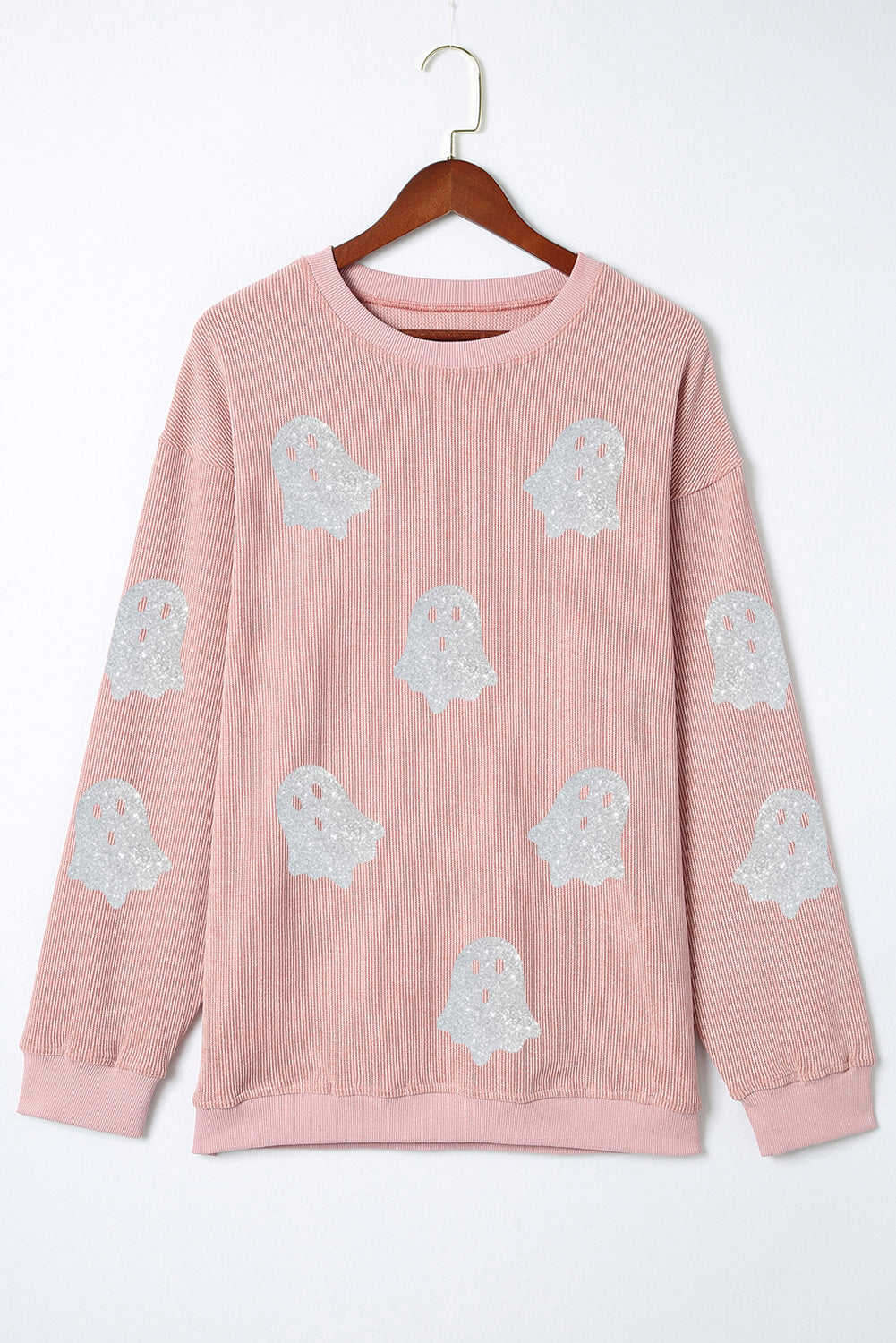 Blue Halloween Ghost Corded Crew Neck Loose Sweatshirt