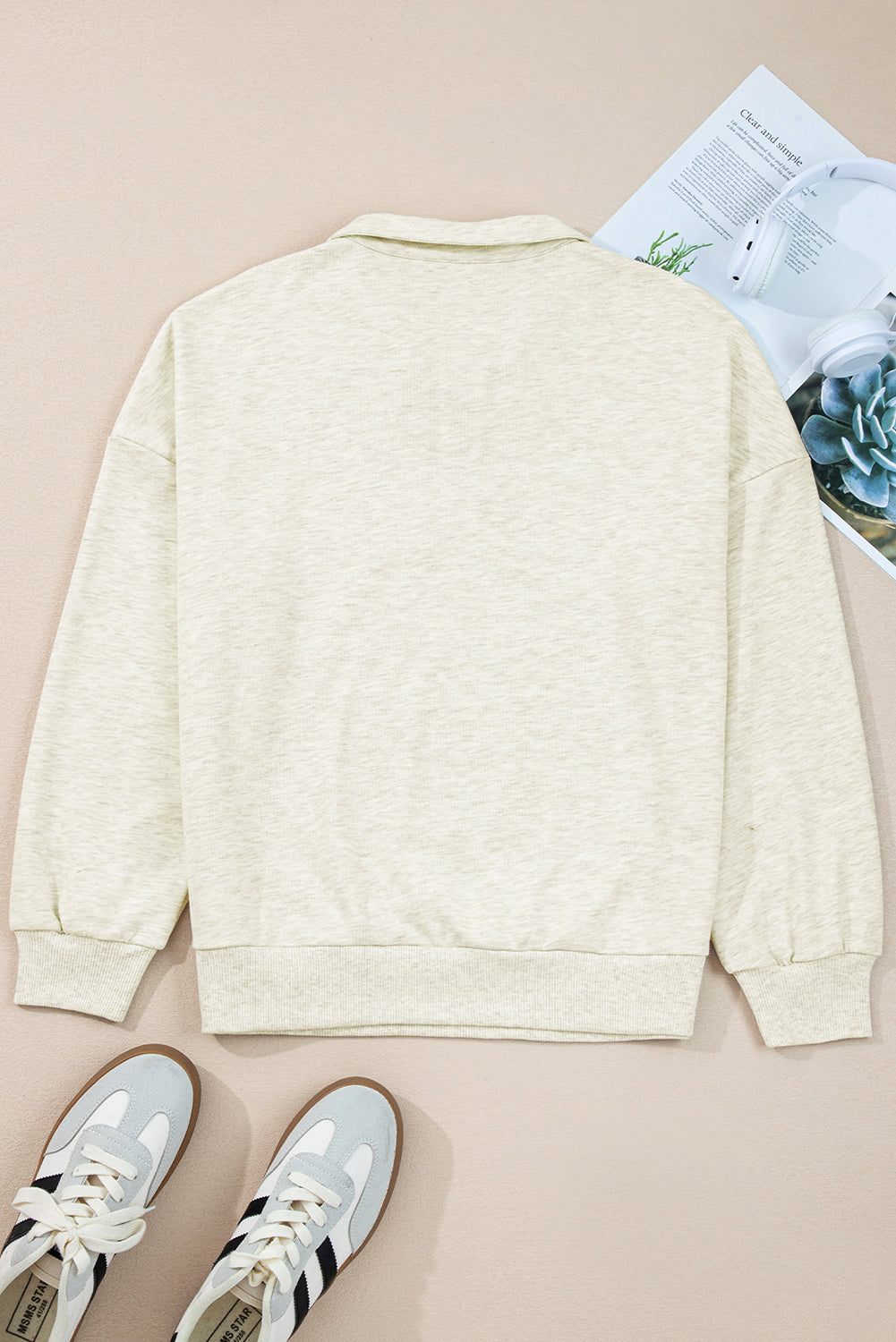 Sachet Pink Pop of Color Collared Patchwork Pullover Sweatshirt
