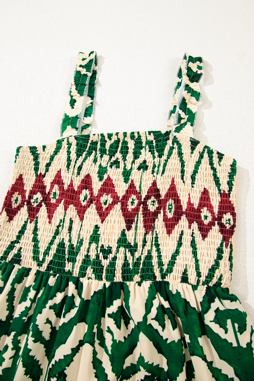 Green Boho Shirred A line Sleeveless Maxi Dress