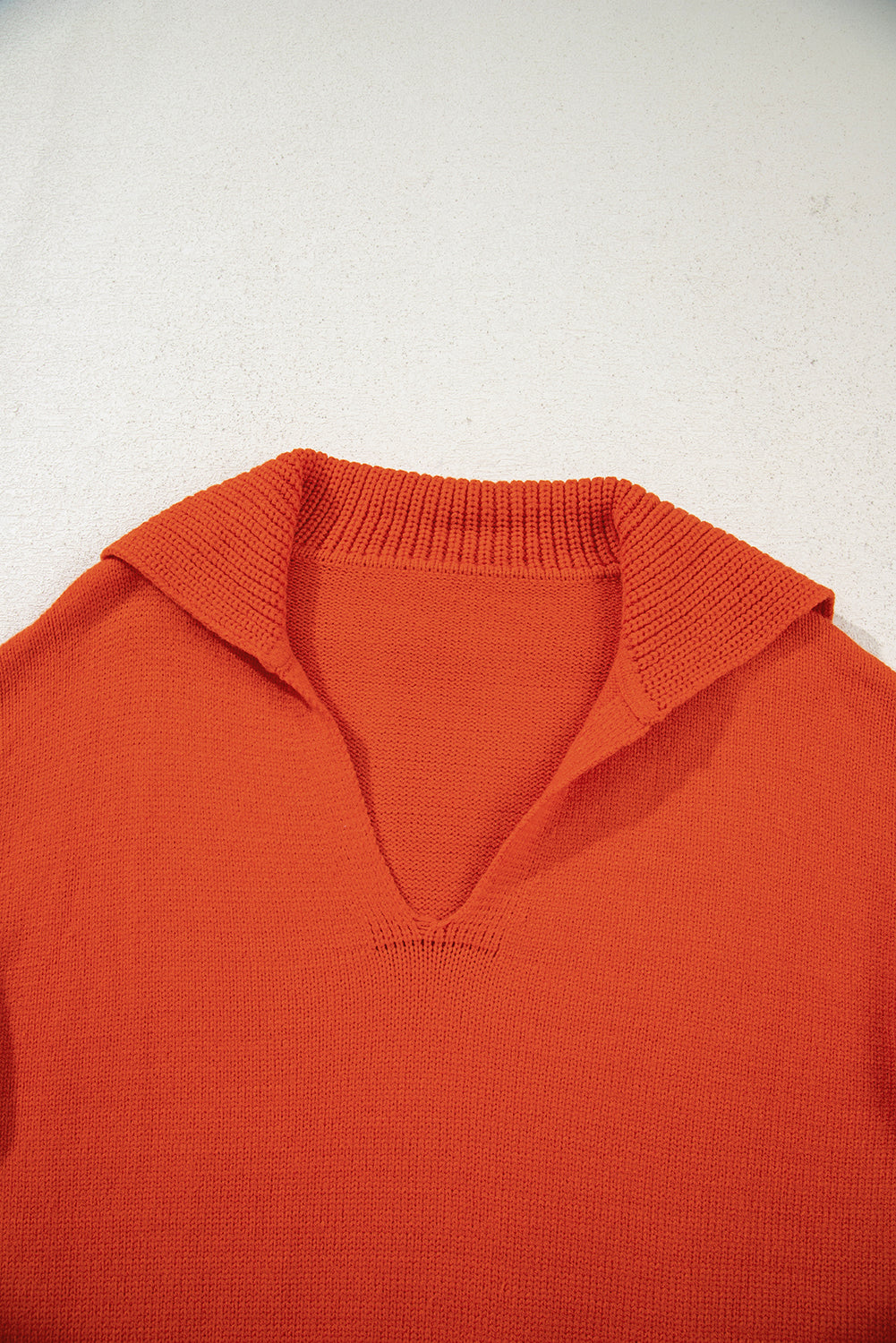 Racing Red Ribbed Edge Collared V Neck Loose Fit Sweater
