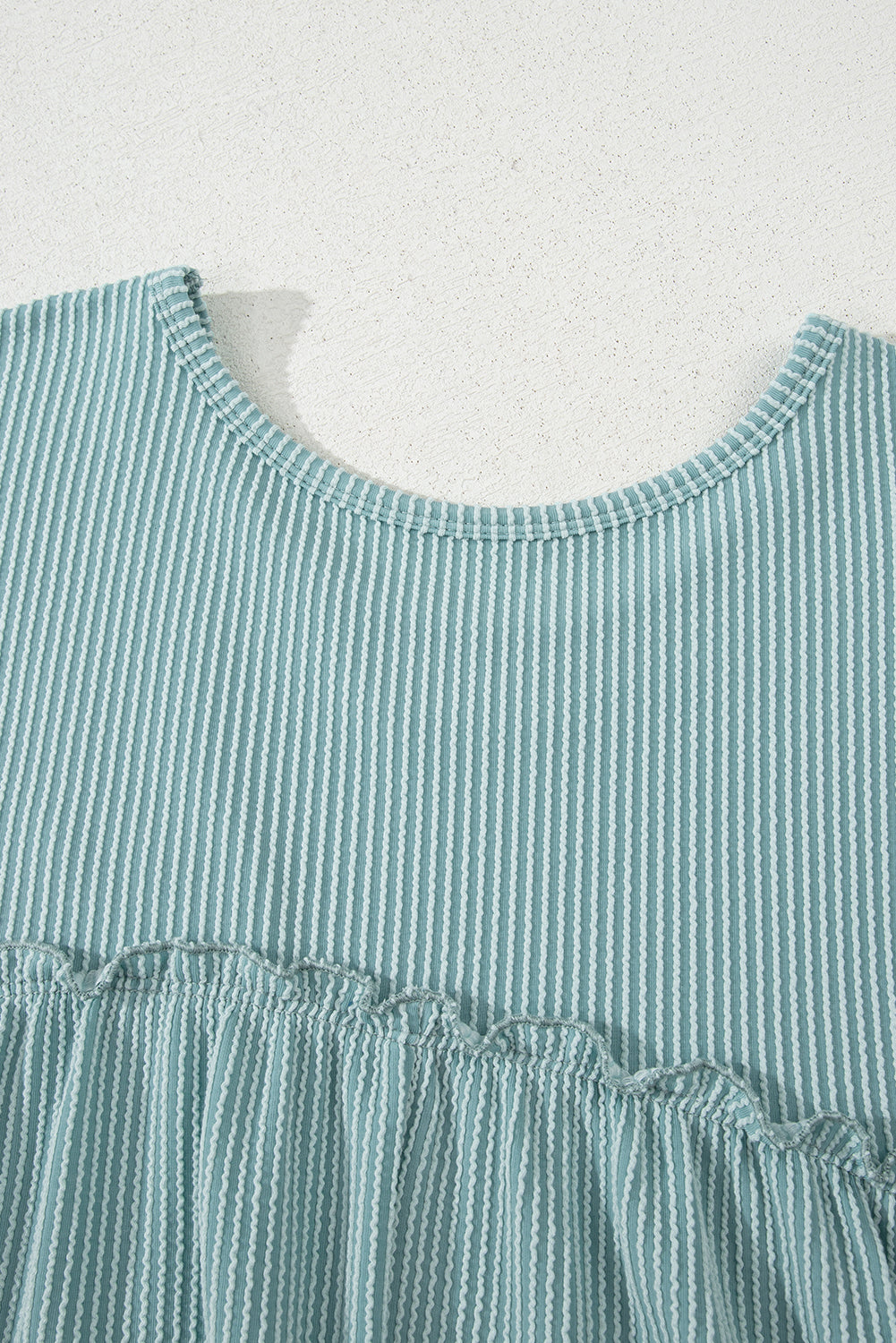 Canton Corded Knit Textured Patched Pocket Frilled Swing Mini Dress with Pockets