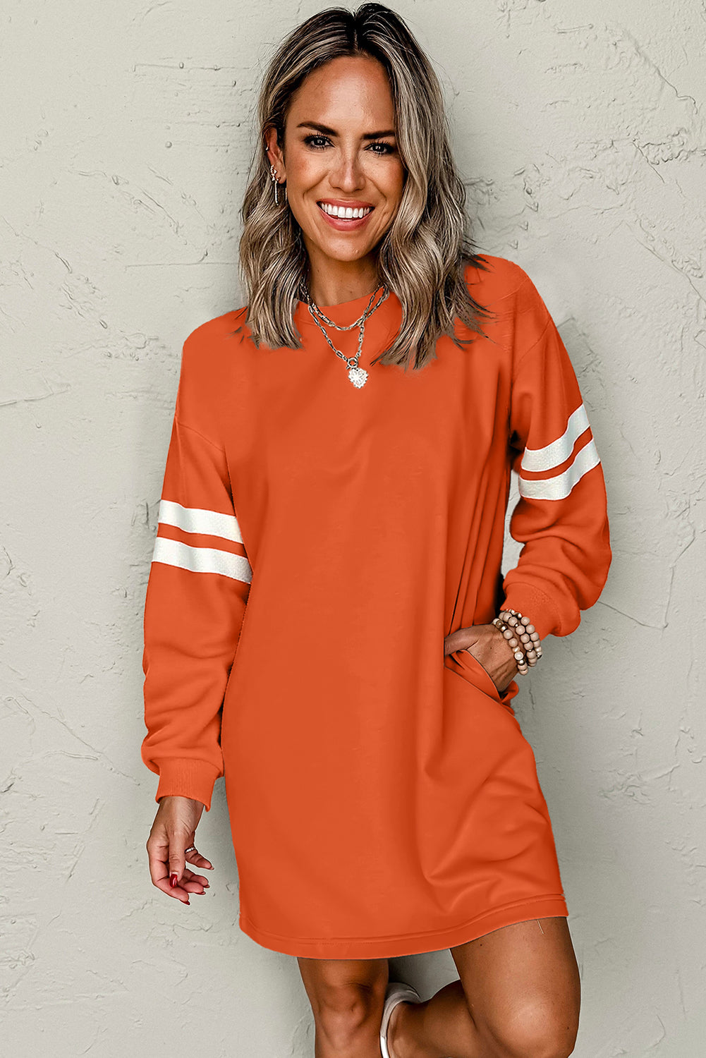 Black Preppy Striped Sleeve Loose Mini Dress