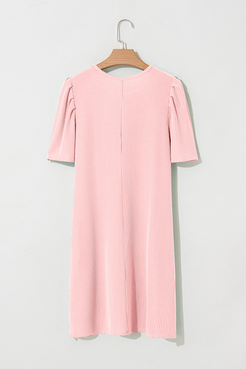 Bright Pink Corded Crew Neck Puff Sleeve Mini Dress