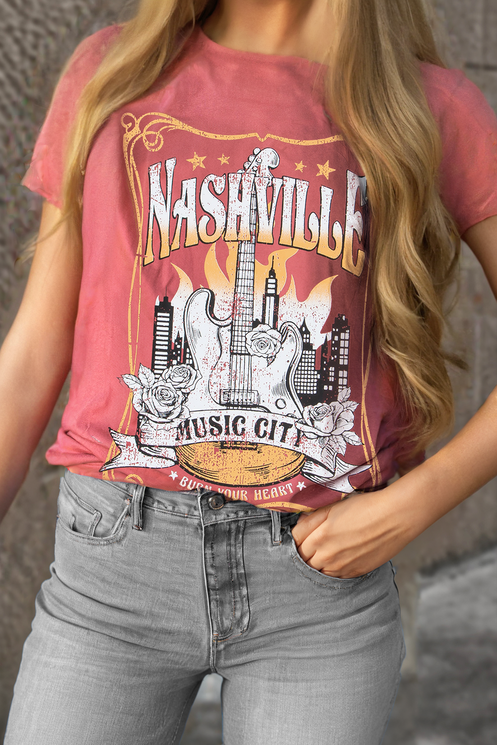 Mineral Red Nashville Music City Graphic Retro Fashion Tee